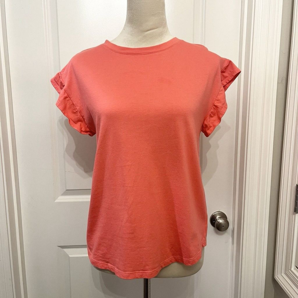 Women’s Crown & Ivy‎ Ruffle Sleeve Shirt Coral Pink Size Small